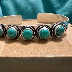 Silver over copper turquoise cuff bracelet